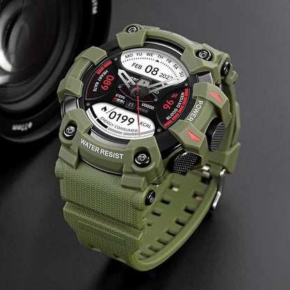 Military Smartwatch - Army Green Bluetooth Call & Health Tracker