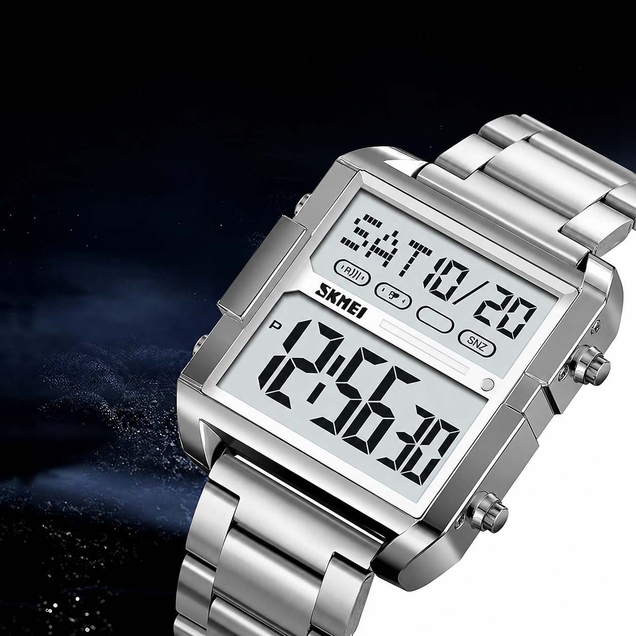 Digital Display Metal Strap Wrist Watch for men