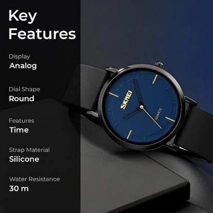 Minimalist Analog Quartz Wristwatch with Soft Silicone Strap and Contrast Dial