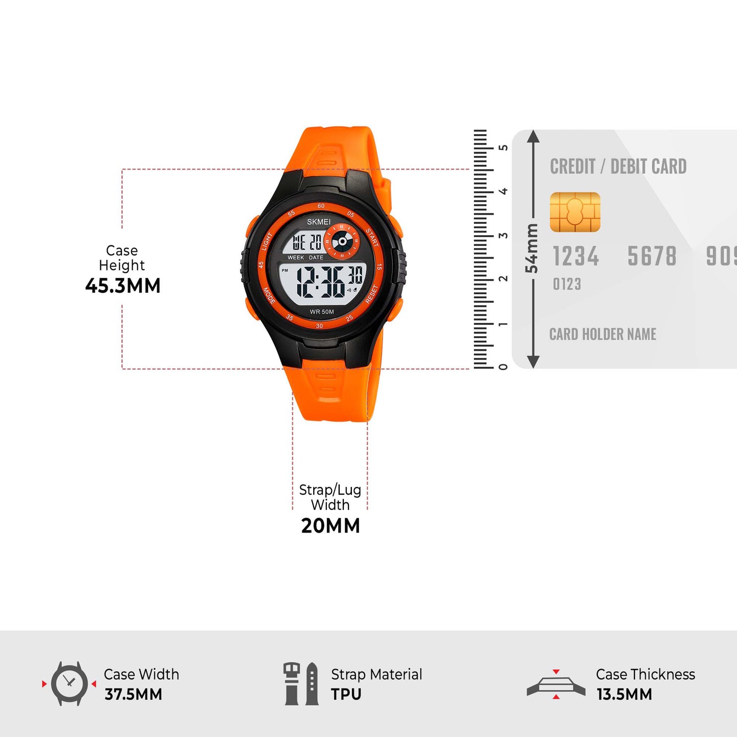 Skmei Digital Dial ABS Black Case Rubber Strap Watch for Kids - 2280