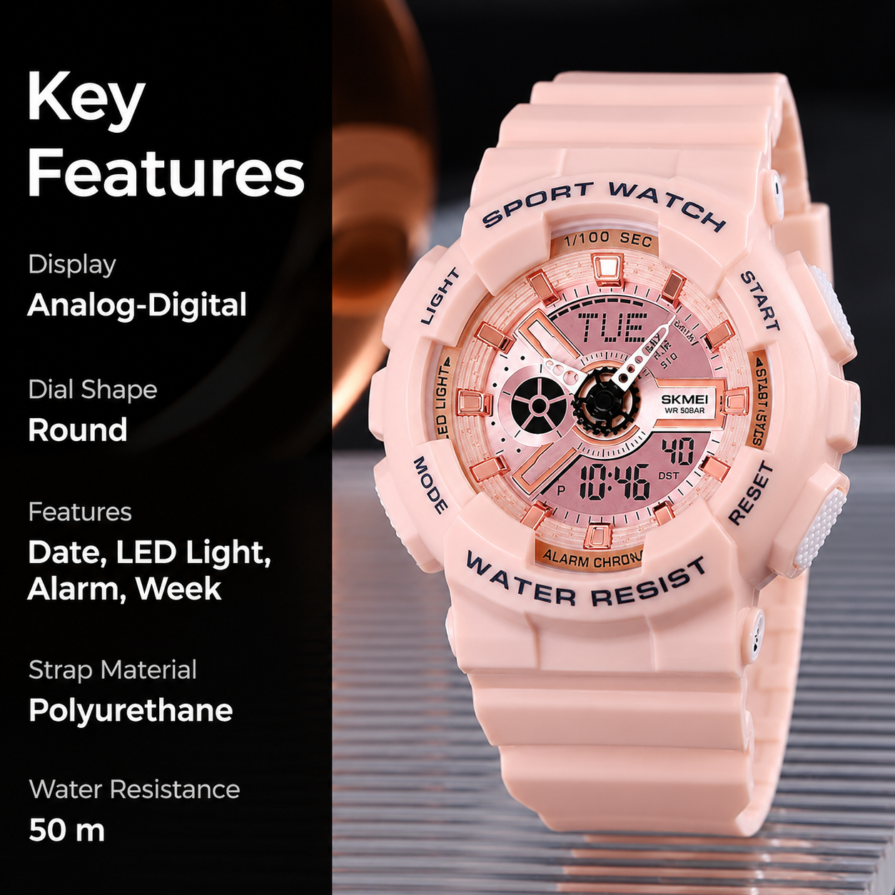 Premium Analog Digital Sports Watch for Men with Round Dial Alarm LED Display and Durable Strap