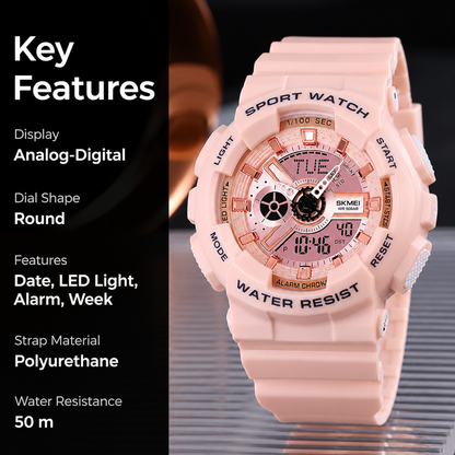Premium Analog Digital Sports Watch for Men with Round Dial Alarm LED Display and Durable Strap