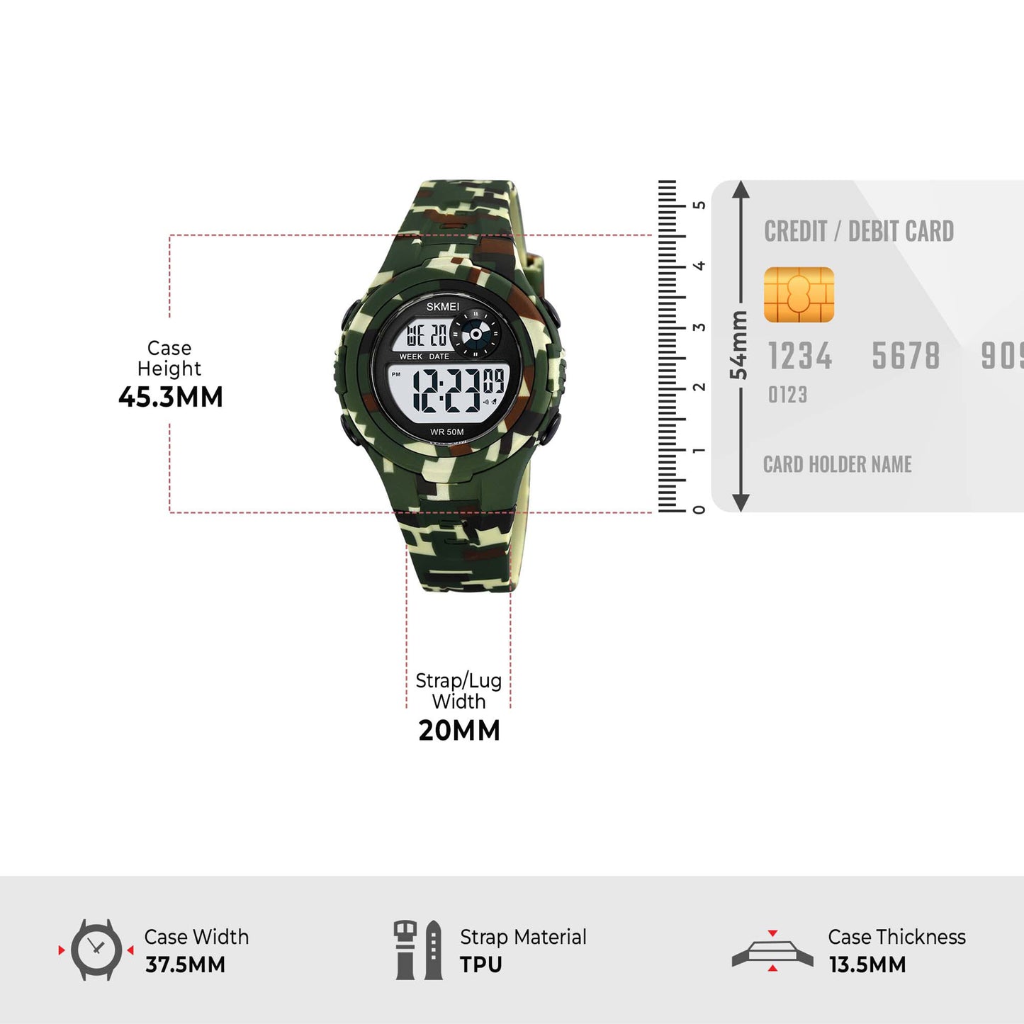 Skmei Digital Dial ABS Black Case Rubber Strap Watch for Kids - 2280