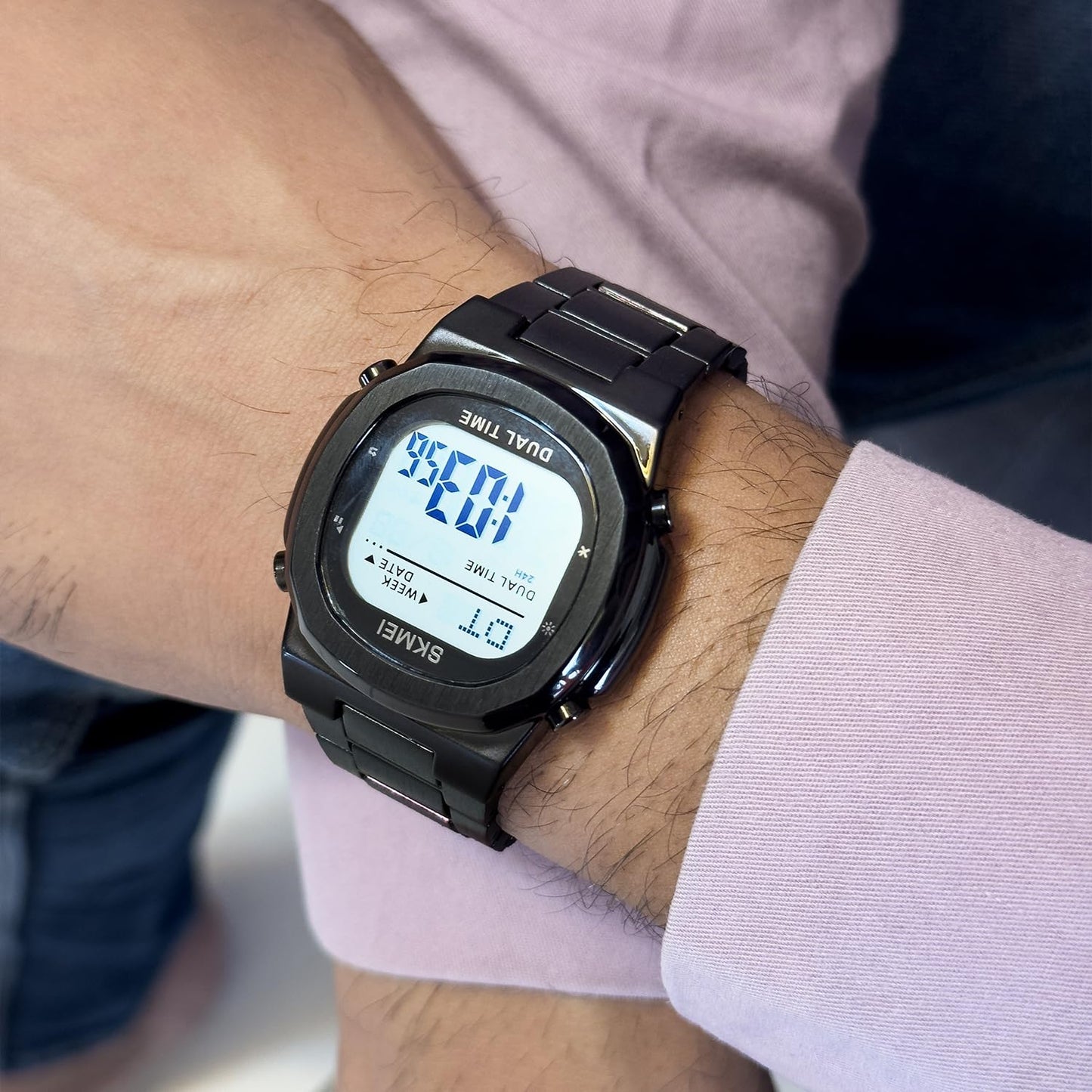 Premium Digital Sports Watch for Men with Stainless Steel Strap, Waterproof Style Wrist Watch for Casual Outdoor and Daily Wear
