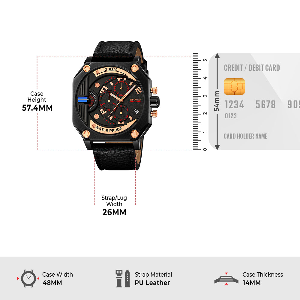 Skmei Quartz Analog Dial Leather Strap Watch for Men - 9343