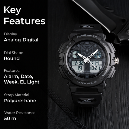 Premium Analog Digital Sports Watch for Men with Dual Display Alarm LED Light and Durable Strap