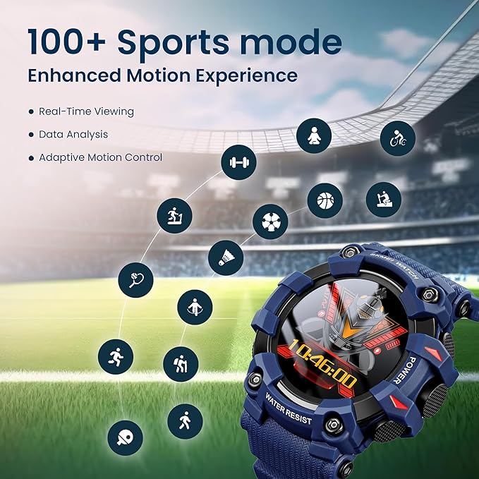 Military Smartwatch - Blue Bluetooth Call & Health Tracker