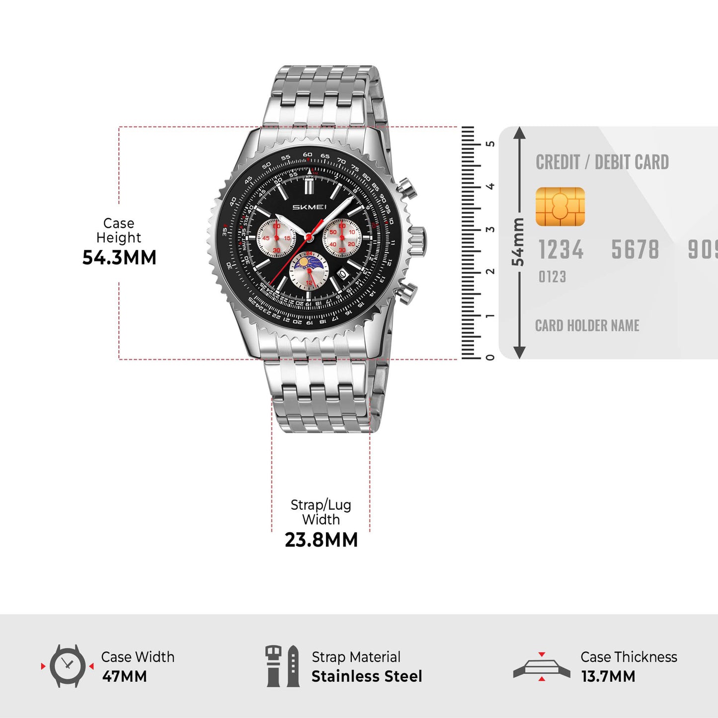 Skmei Quartz Analog Dial Stainless Steel Strap Watch for Men - 9348