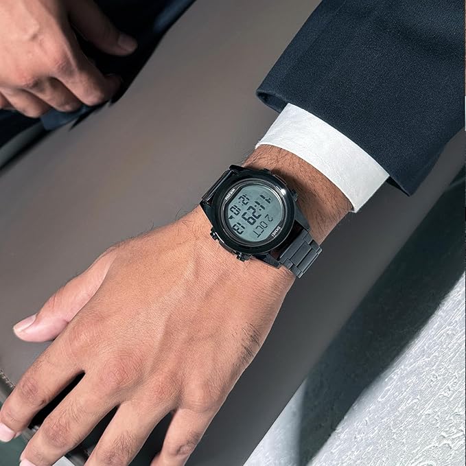 Digital Display White Dial Zinc Alloy Men's Stainless Steel Black Color Stylish Watch