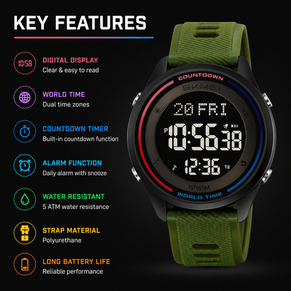 Digital Sports Wrist Watch with Silicone Strap for men