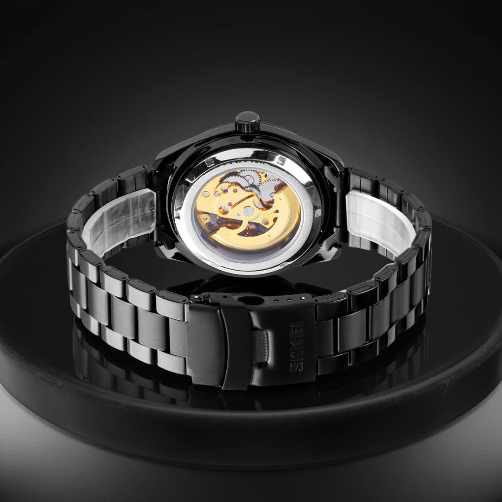Luxury Skeleton Analog Wrist Watch with Metal Strap For Men