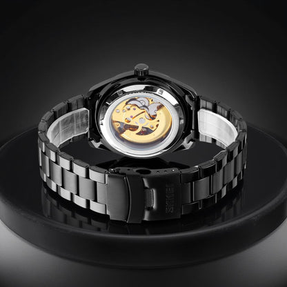 Luxury Skeleton Analog Wrist Watch with Metal Strap For Men