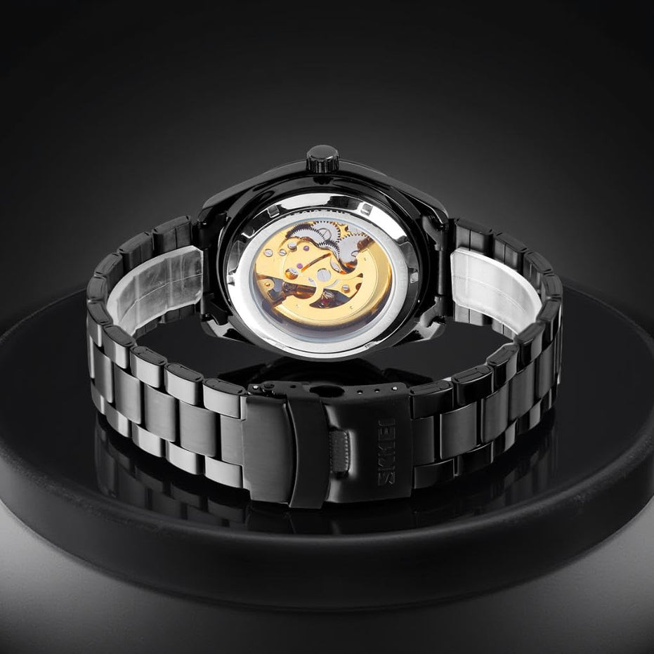 Automatic Watch for Men with Black Stainless Steel Strap and Round Dial for Casual & Formal Wear