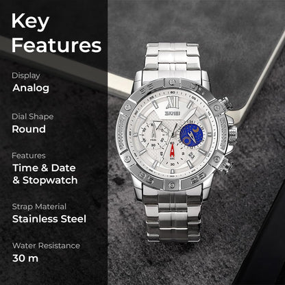 Premium Analog Chronograph Wrist Watch with Metal Strap For Men
