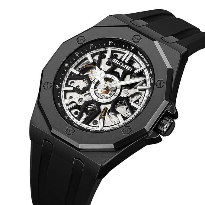 Skmei Automatic Skeleton Mechanical Dial Stainless Steel Strap Analog Watch for Men - M036