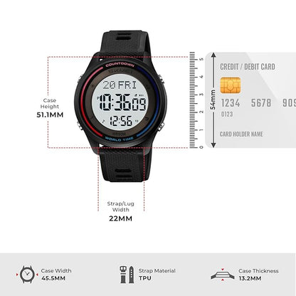 Skmei Digital Black Dial ABS Case TPU Strap Watch for Men - 2348