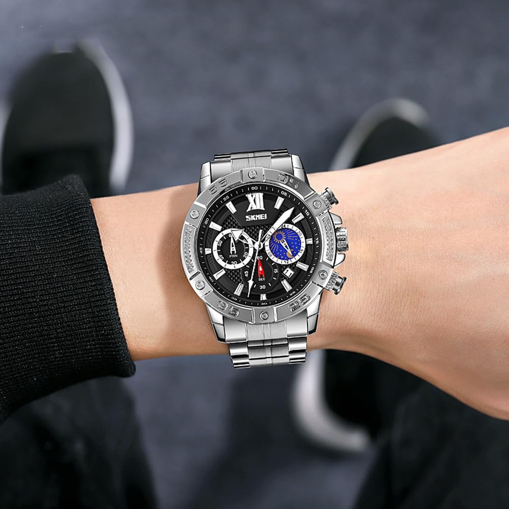 Premium Analog Chronograph Wrist Watch with Metal Strap For Men