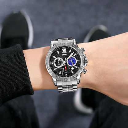 Premium Analog Chronograph Wrist Watch with Metal Strap For Men