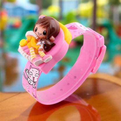 Cute Cartoon Digital Wrist Watch for Kids with Decorative Character Design