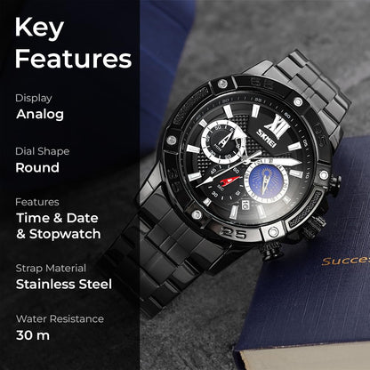 Premium Analog Chronograph Wrist Watch with Metal Strap For Men