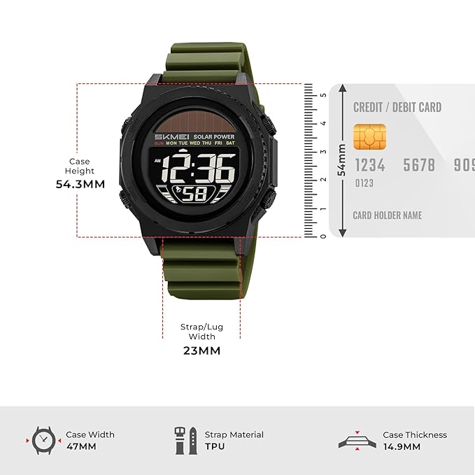 Skmei Solar Digital Black Dial ABS Case TPU Strap Watch for Men - 2358