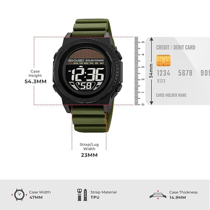 Skmei Solar Digital Black Dial ABS Case TPU Strap Watch for Men - 2358