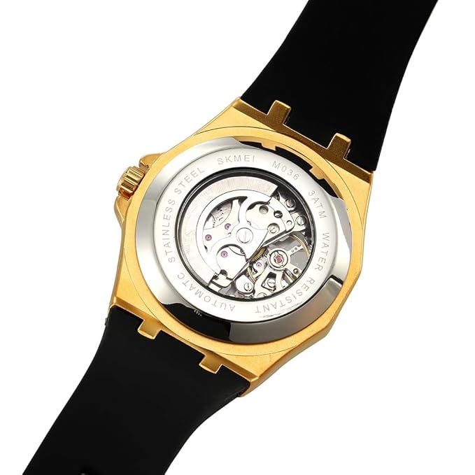 Skmei Automatic Skeleton Mechanical Dial Stainless Steel Strap Analog Watch for Men - M036
