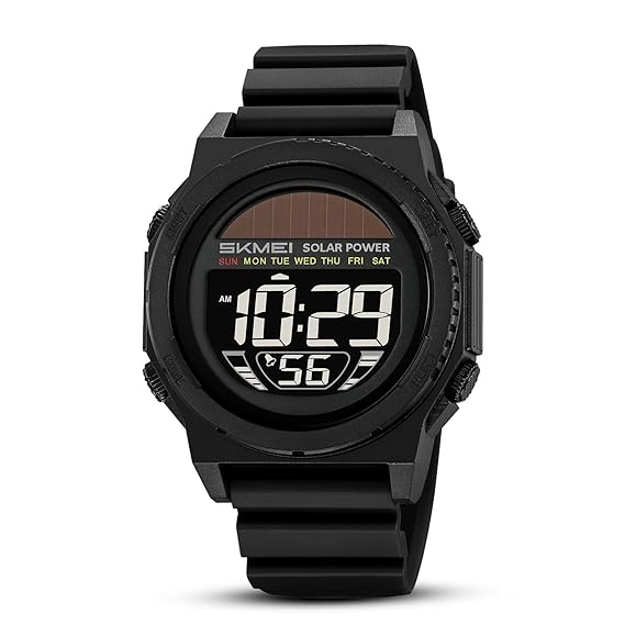 Skmei Solar Digital Black Dial ABS Case TPU Strap Watch for Men - 2358