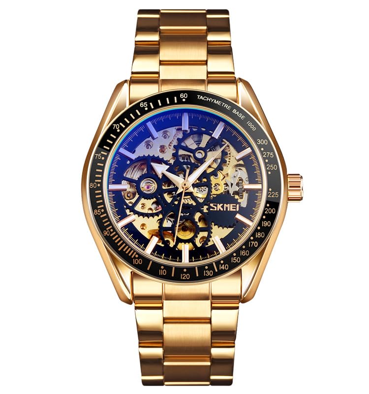 Luxury Skeleton Analog Wrist Watch with Metal Strap For Men
