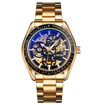 Luxury Skeleton Analog Wrist Watch with Metal Strap For Men