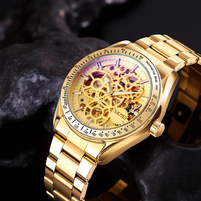 Luxury Skeleton Analog Wrist Watch with Metal Strap For Men