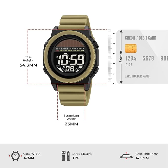 Skmei Solar Digital Black Dial ABS Case TPU Strap Watch for Men - 2358