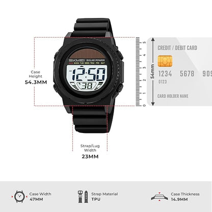 Skmei Solar Digital Black Dial ABS Case TPU Strap Watch for Men - 2358