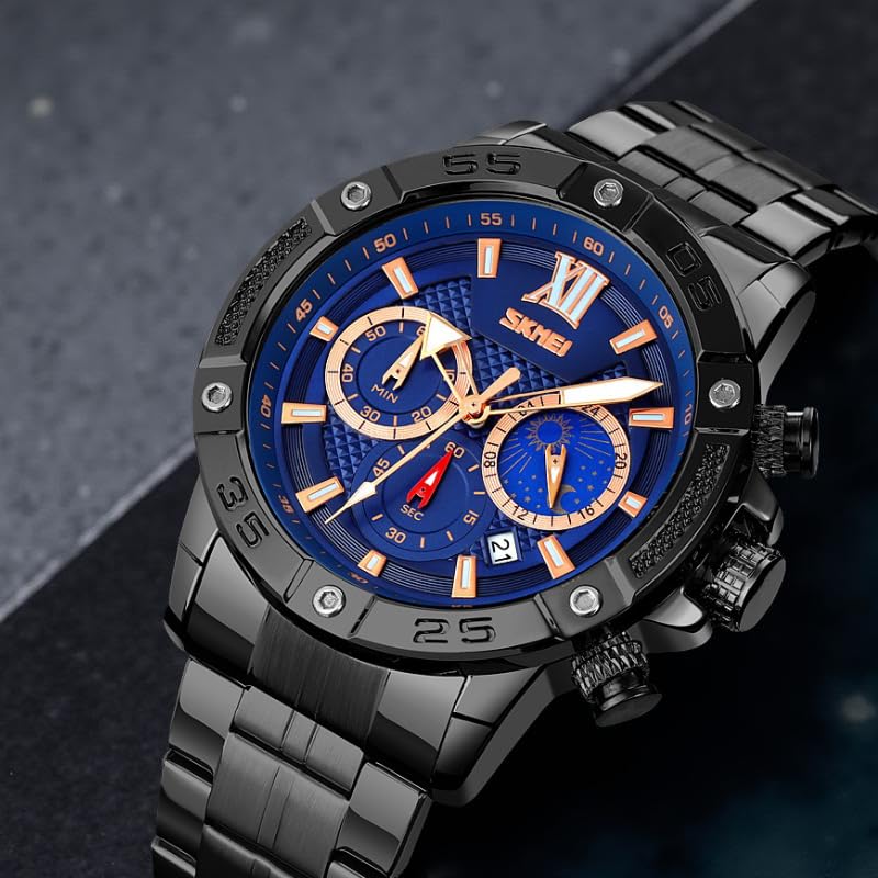 Premium Analog Chronograph Wrist Watch with Metal Strap For Men