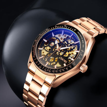 Luxury Skeleton Analog Wrist Watch with Metal Strap For Men