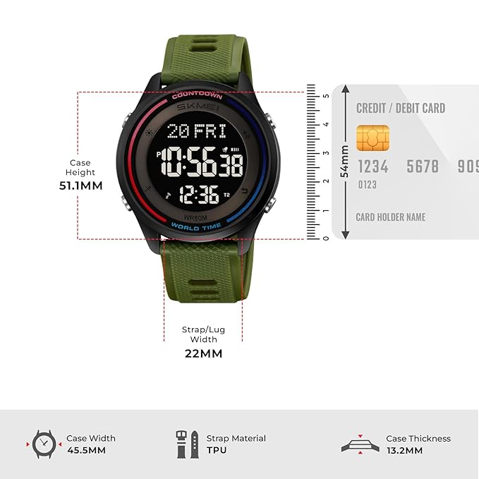 Skmei Digital Black Dial ABS Case TPU Strap Watch for Men - 2348