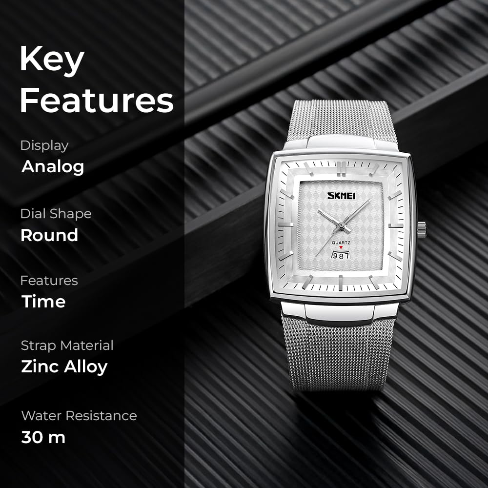 Elegant Rectangular Analog Wrist Watch for men