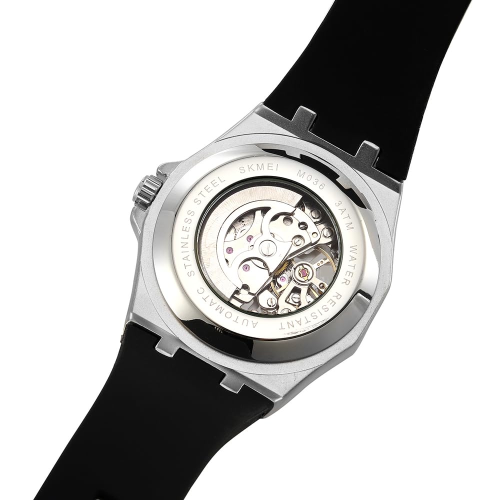 Skmei Automatic Skeleton Mechanical Dial Stainless Steel Strap Analog Watch for Men - M036