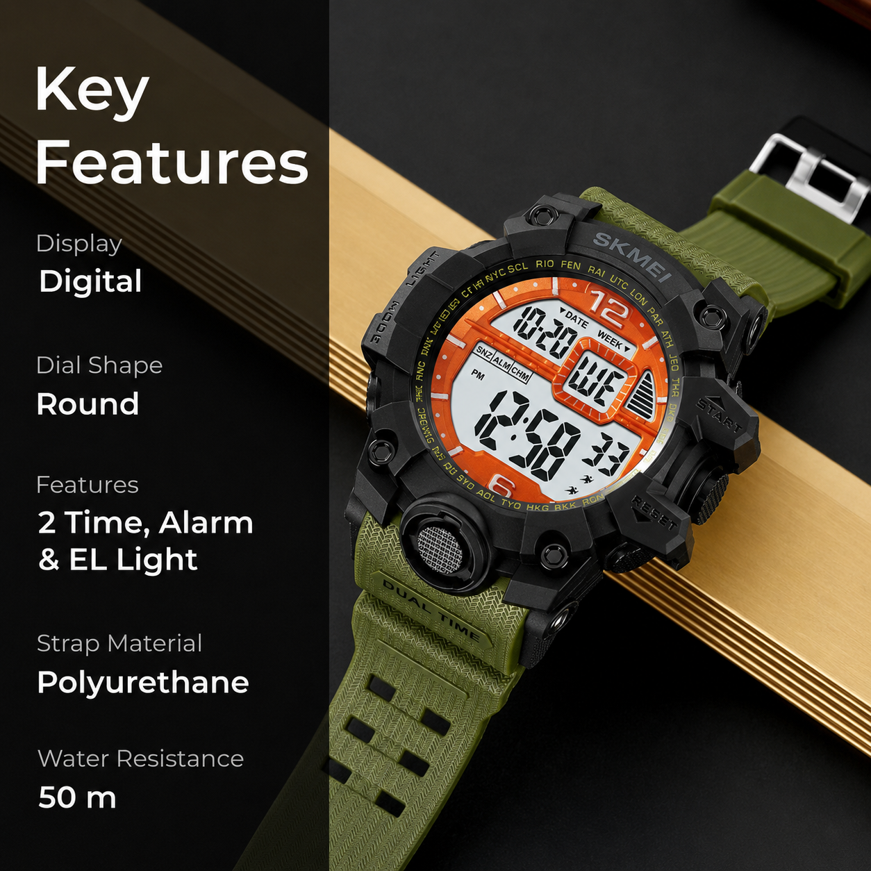 Rugged Digital Sports Watch for Men with Dual Time Display and Outdoor Adventure Style
