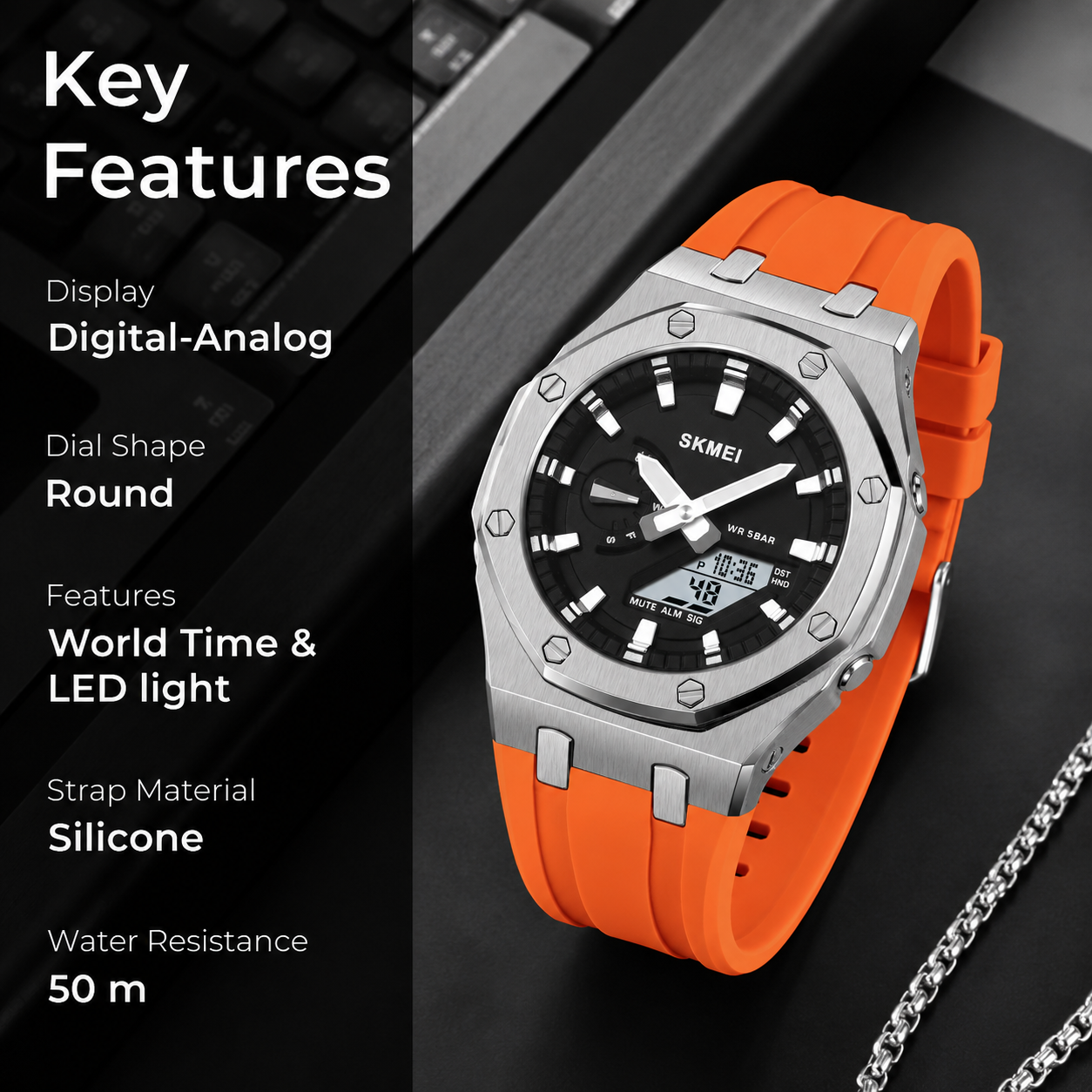 Premium Analog Digital Wrist Watch with Silicone Strap