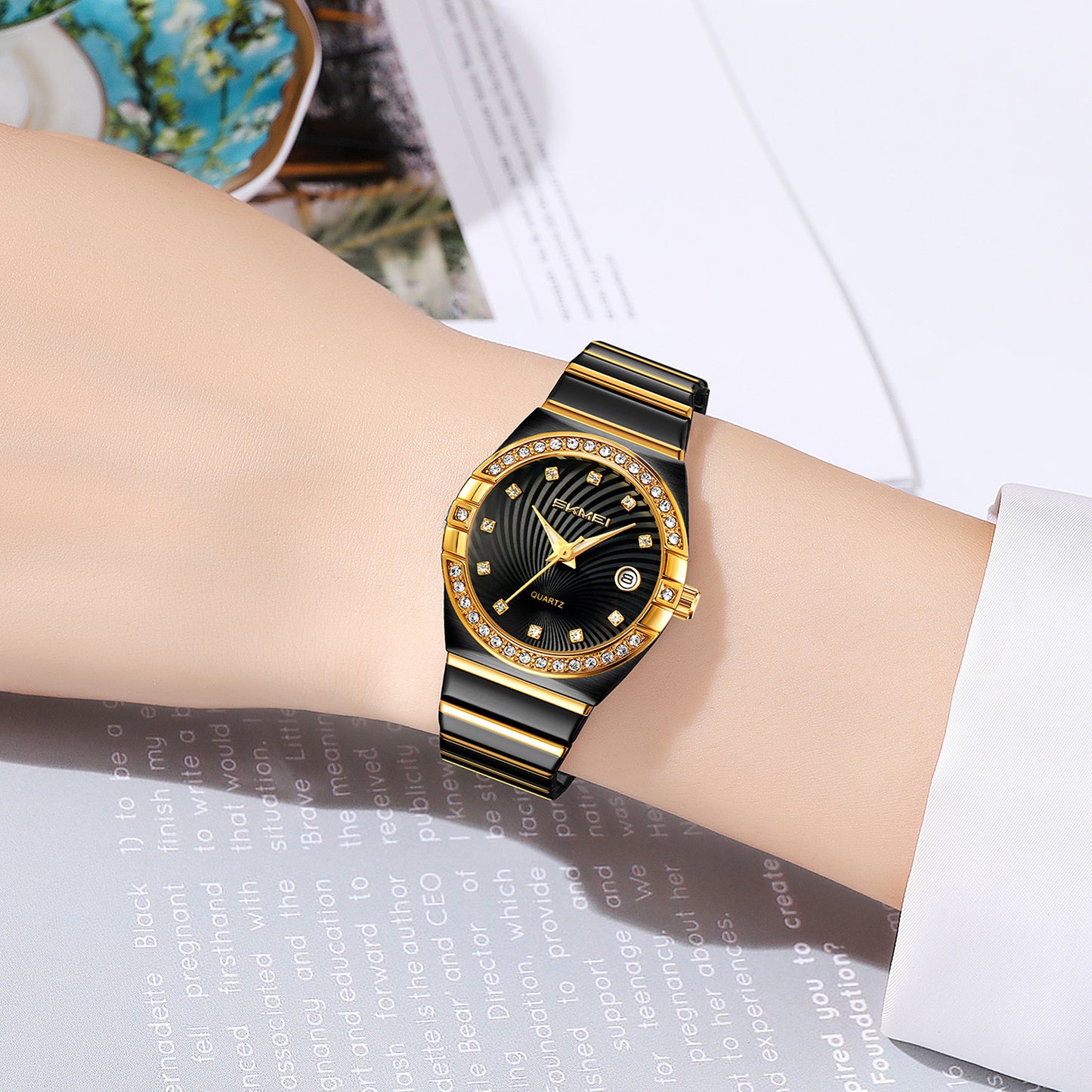 Skmei Analog Black Dial Zinc Alloy Case Stainless Steel Strap Watch for Women - 2342