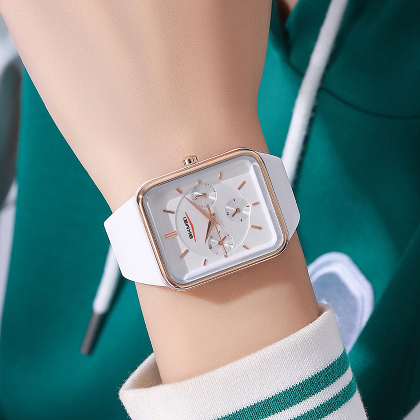 Skmei Analog Rectangle Black Dial ABS Case Silica Strap Watch for Women - 2323