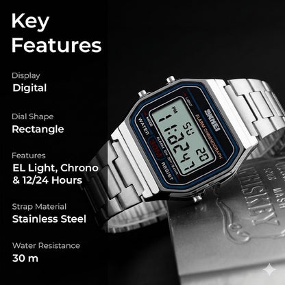 Vintage Digital Wrist Watch with Metal Strap For Women
