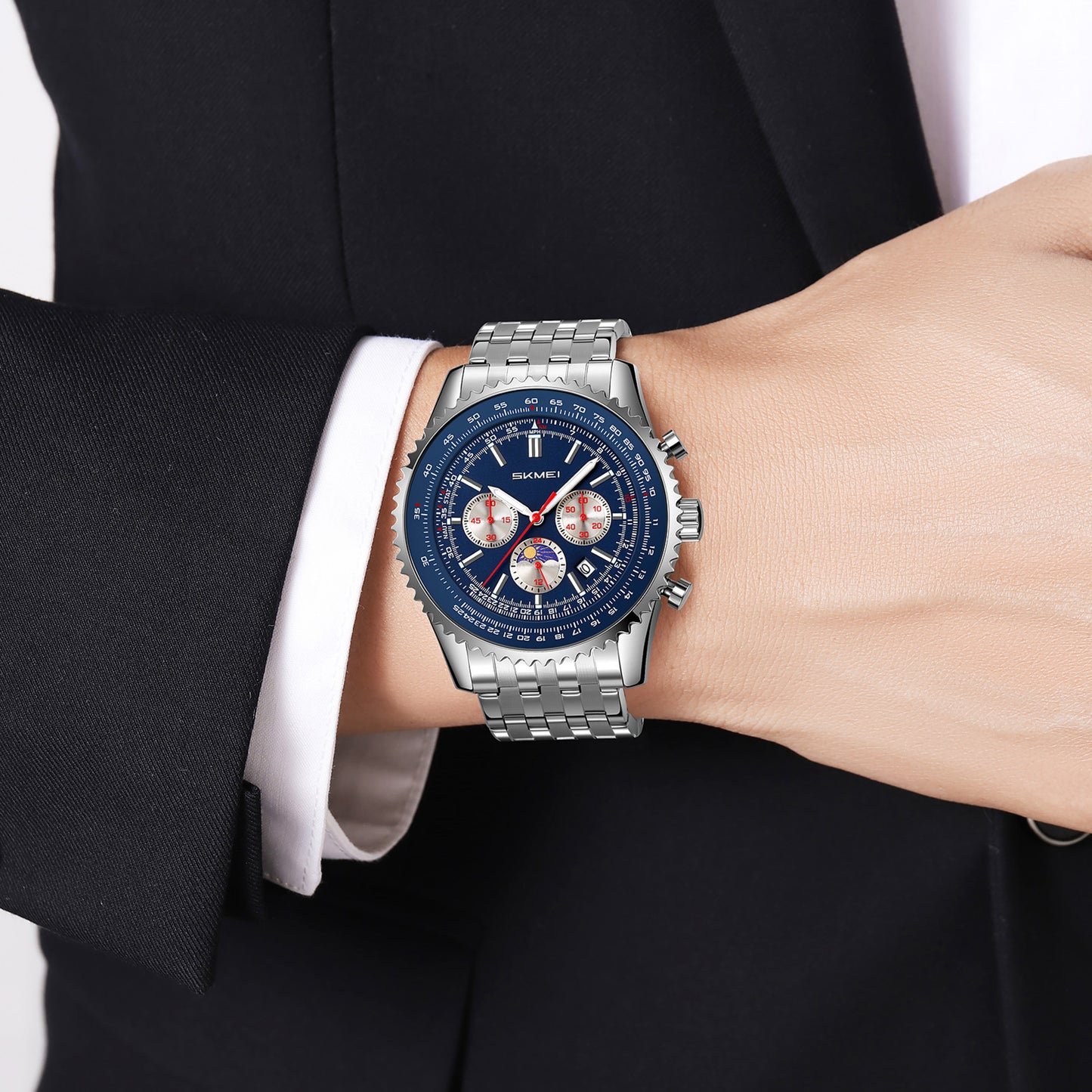 Skmei Quartz Analog Dial Stainless Steel Strap Watch for Men - 9348