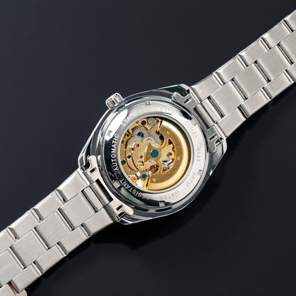 Luxury Skeleton Analog Wrist Watch with Metal Strap For Men