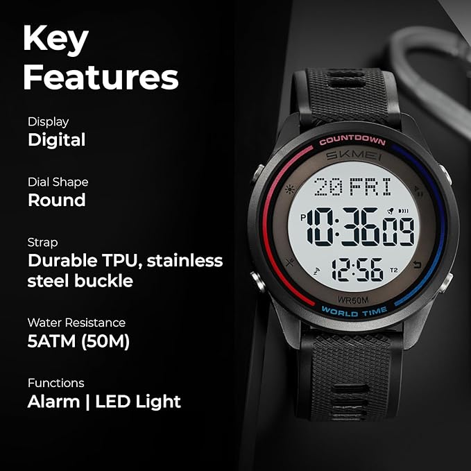 Skmei Digital Black Dial ABS Case TPU Strap Watch for Men - 2348