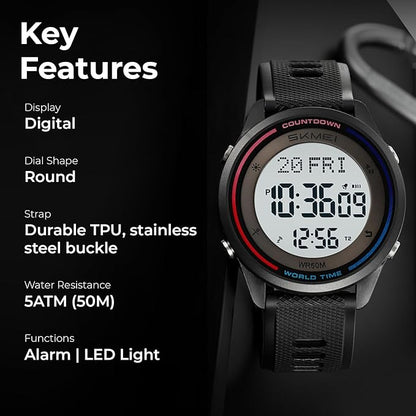 Skmei Digital Black Dial ABS Case TPU Strap Watch for Men - 2348