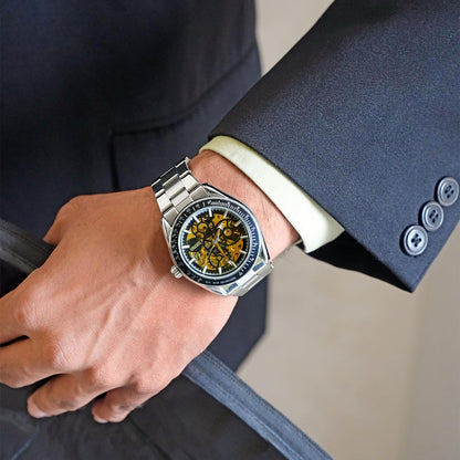 Luxury Skeleton Analog Wrist Watch with Metal Strap For Men