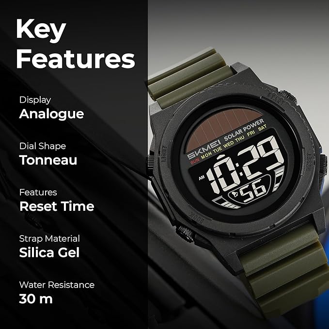 Skmei Solar Digital Black Dial ABS Case TPU Strap Watch for Men - 2358
