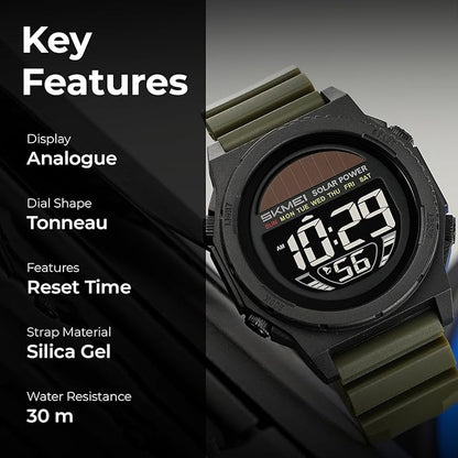 Skmei Solar Digital Black Dial ABS Case TPU Strap Watch for Men - 2358
